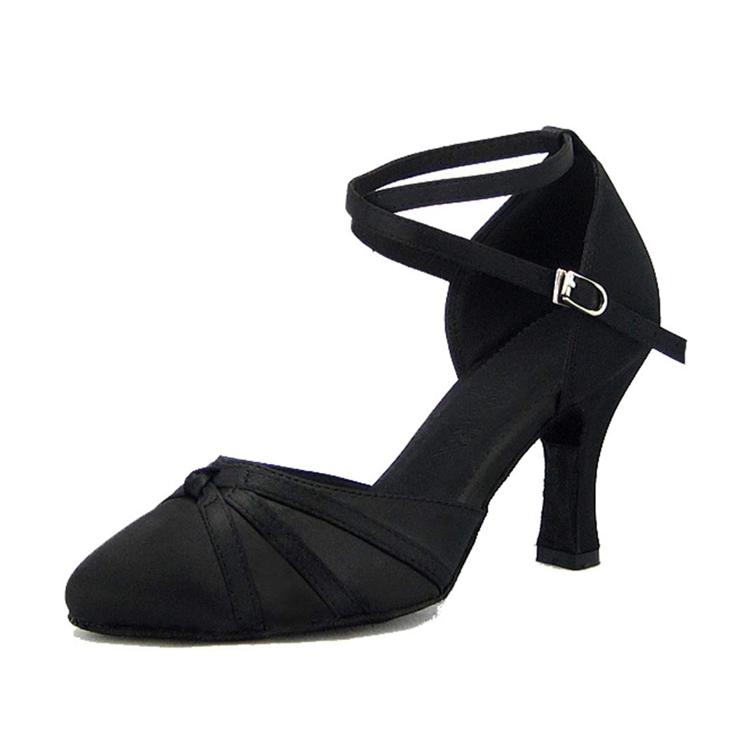 MGM-Joymod Women's Closed Toe Knot Flared Heel Tango Social Ballroom Latin Modern Dance Shoes Wedding Party Pumps (Black) 6 M UK