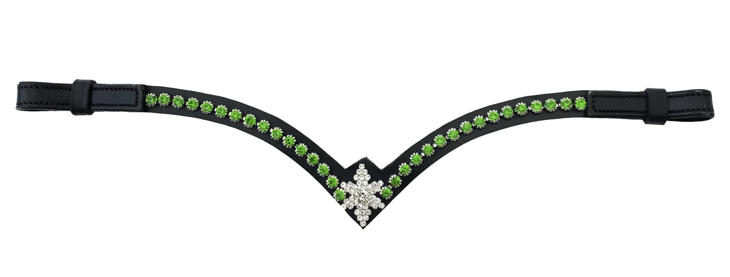 Stirnriemen Pferd Glitzer Geschenkbox X-Full X-Warmblut Grüne Steine Schwarz Leder