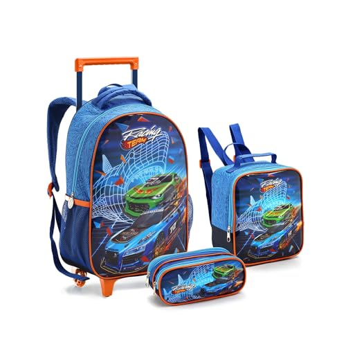 Kit Escolar Infantil Mochila Com Lancheira Térmica e Estojo Carros Para Meninos