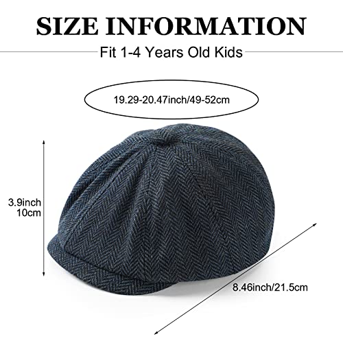Eurzom 3 Packs Kids Boys Newsboy Cap Vintage Toddler Flat Tweed Beret Hat Baker Pageboy Cabbie Caps Newsies Driver Hats for 1-4 Years Old Kids, Navy Blue, Black, Khak2