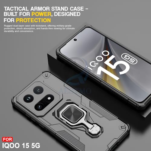 Image of AESTMO Armor Back Cover for iQOO 15 5G | Ring Holder & Kickstand & Camera Protection in-Built | 360 Degree Protection Back Case Cover (Black)