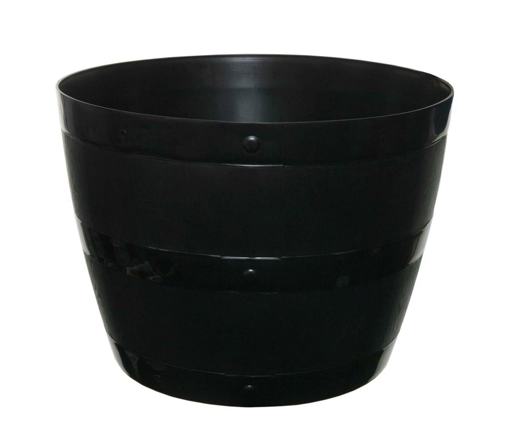 PREMZO Large Whisky Barrel Tub Plastic Planter Gardening Flower Plant Pot Basket | Grow Container Decorative Indoor & Outdoor Display Patio Driveway Black (1, 50 cm)