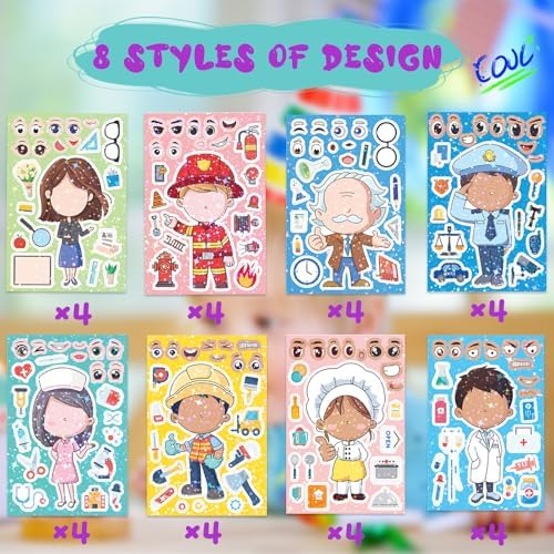 32 Sheets Holographic Community Helpers Stickers for Teens,Sparkly Make Your Own Career Face Sticker Sheets, DIY Occupation Make A Face Stickers, Classroom Career Day Activity, Birthday Party Favors image 5