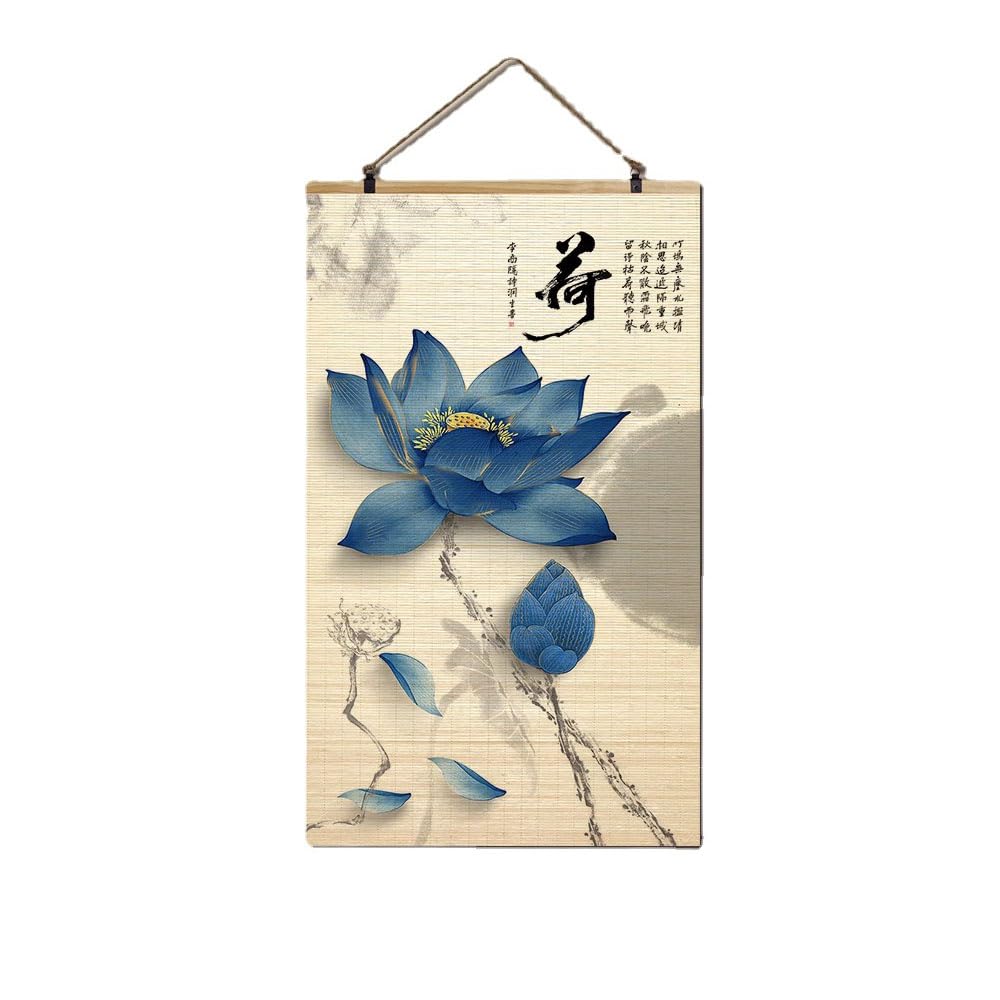 KEXYOAN Bamboo Curtain Scroll Hanging Painting Retro Chinese Style Entrance Decoration