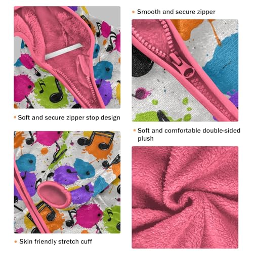 Musical Notes Toddler Fleece Jacket Baby Girls Hooded Zipper Long Sleeve Thick Warm Outerwear 3-10 Years3