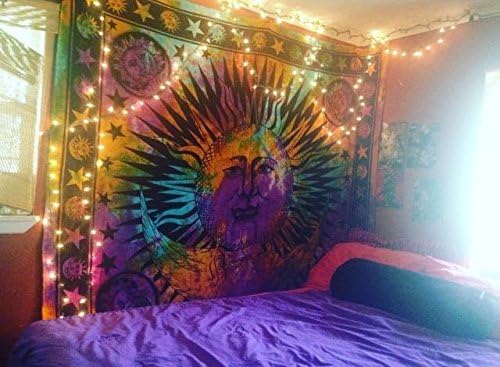 Psychedelic Celestial Indian Sun Hippie Hippy Tapestry Wall Hanging Throw Tie Dye Hippie Hippy Boho Bohemian Tye Die Hand-loomed Window Doorway Door Curtain