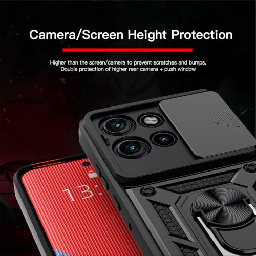 Image of SPAZY CASE Motorola Edge 60 5g Back Cover | Heavy Duty Hybrid Case with 360 Degree Rotating Finger Ring Holder + Slider Shutter Camera Protection Case for Motorola Edge 60 5g - Black