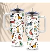 40oz Dachshund Tumbler with Handle and Straws, Leak-proof, Stainless Steel Insulated Travel Coffe...