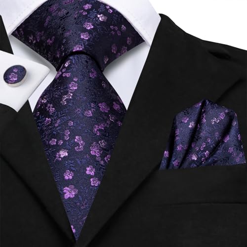 Image of Dubulle Mens Tie and Lapel Pin Paisley Striped Floral Necktie for Men Pocket Square Cufflinks 4PCS Set Wedding Party