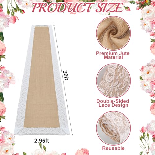 Hlimior 36\" x 30ft Natural Burlap Wedding Runner Aisle for Wedding Ceremony Aisle Runner with Lace Jute Rustic Decorations Outdoor Beach Garden Church(1, 3X30FT) - Thumbnail 2
