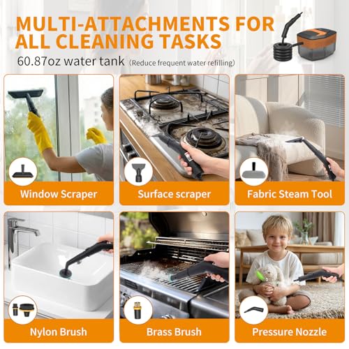 Image of Steam Cleaner,3-Level Adjustable Handle,60.87oz Tank 15s Heat-Up,2500w Portable Steamer for Cleaning,Handheld Steam Cleaner for Home for Dirt,Grease,Bed Bugs,Grout,Tile,Floor,Car