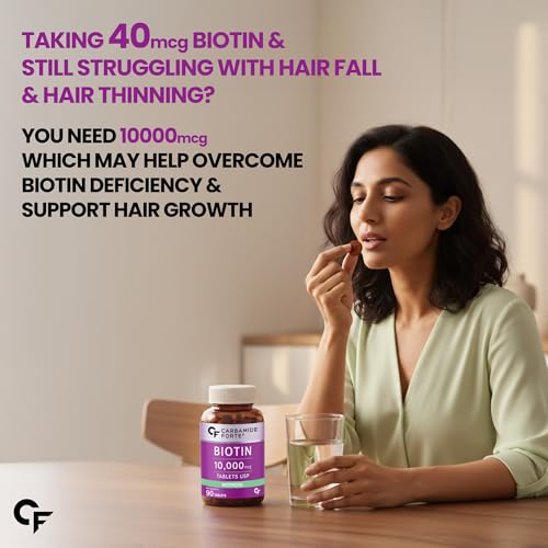 Image of Carbamide Forte Biotin Tablets for Hair Growth | Biotin Supplement 10000 mcg | Hair Supplements for Women & Men | 90 Hair Growth Tablets - 3 Months Supply