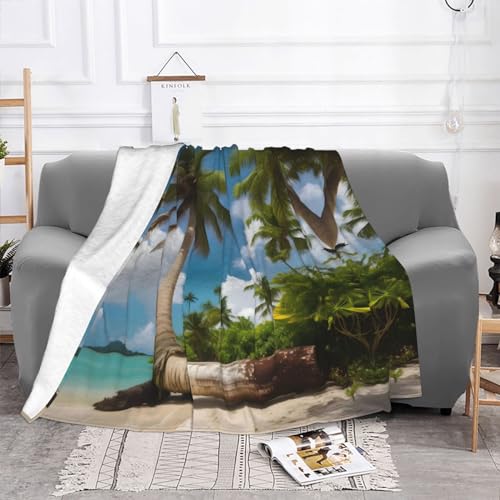 Couverture de lit de luxe flanelle Two Palm Tree plaid microfbre chaud