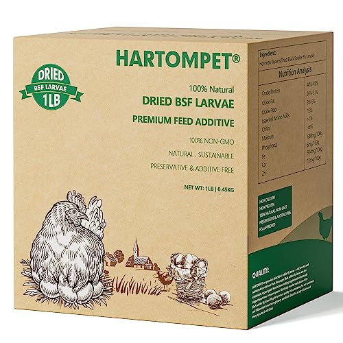 HARTOMPET Premium Dried BSF Larvae for Chickens - 1LB High Calcium Supplement, Molting and Laying Support, Non-GMO & High-Protein Treats, Food for Wild Birds, Ducks, Repitle | Top Grade BSF