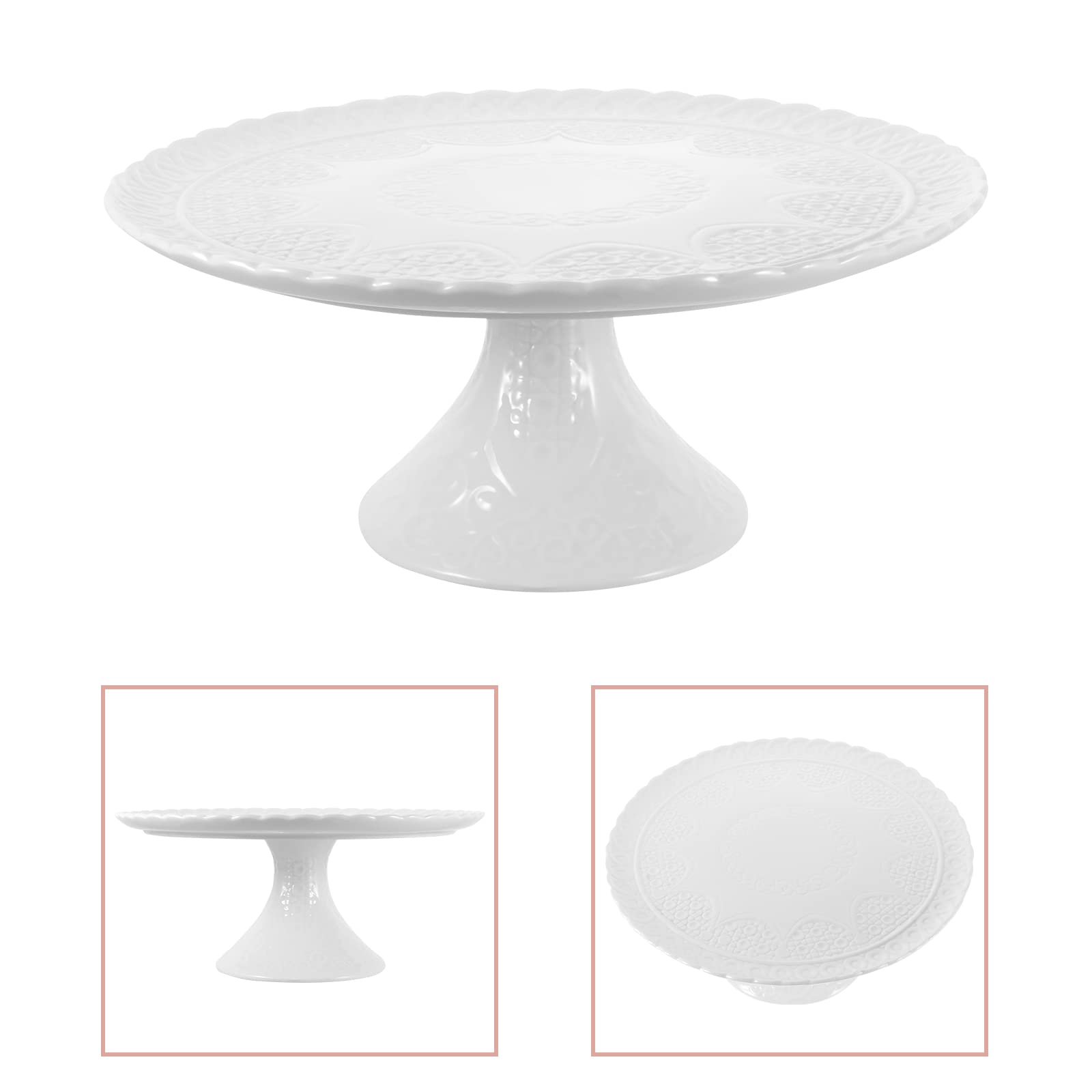 Zerodeko Alzata per Torta in Ceramica Bianca, Design Semplice e Creativo | Servizio Pratico per Banchetti e Feste, Piatto da Portata per Dolci e Snack, Stile Essenziale