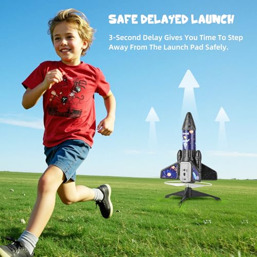 Image of VisionX Rocket Launcher for Kids, 2nd Gen Improved Design, Launch Up to 200ft, Auto-Launch Rocket Toy with Parachute, Outdoor Toys for Ages 5-13, for Boys & Girls, Black