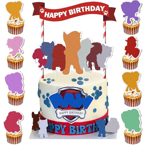 25 Piezas Decoración Tartas Cumpleños Infantiles - Kit Completo con Toppers y Decoración para Cupcakes (Diseño Perros, Colorido, DIY) - Ideal para Fiestas Temáticas, Tartas de Cumpleaños y Eventos