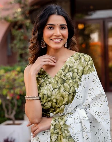 Image of SIRIL Women's Cotton Printed Saree with Unstitched Blouse Piece
