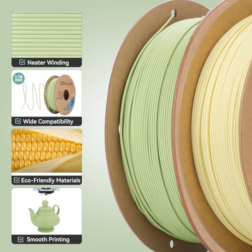 Image of 3DHoJor Matte PLA Filament 1.75mm 2 Pack 1kg Spool PLA Filament for 3D Printing 3D Printing 3D Printing Filament Printing with Most 3D Printers Using 3D Filaments, Matcha Green+