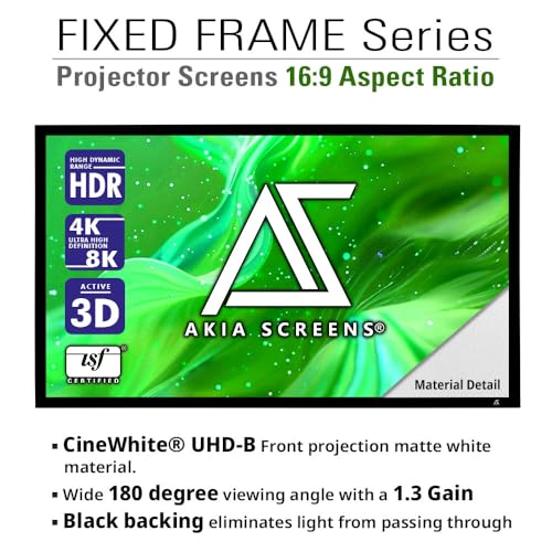 Image of Akia Screens Fixed Frame Projector Screen 138-Inch, 16:9, Wall Mount, CINEWHITE UHD-B, 4K /8K Ready, Indoor Home Theater, AK-FF138WH2