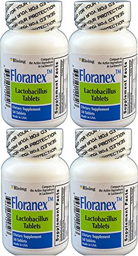 Floranex Probiotic 2 Million CFU Lactobacillus Acidophilus for Colon Digestive Health Generic for Lactinex Shelf Stable No Refrigeration 50 Tablets per Bottle 4-Pack