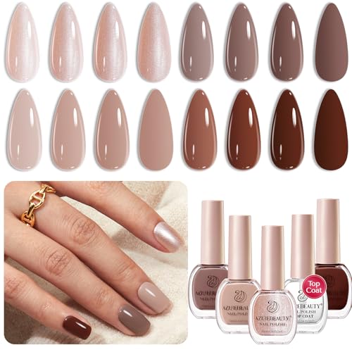 AZUREBEAUTY Nail Polish Set, 4 Colors Fall Winter Brown Glitter N...