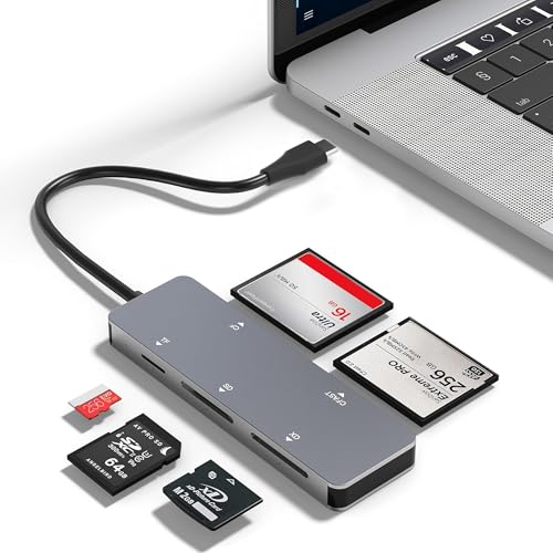 CFast Card Reader USB C CFast 2.0 Card Reader 5Gbps 5-in-1 Memory Card Reader for CF/SD/Micro SD(TF)/XD Cards Simultaneous Read & Write 5 Cards Individual LED for SanDisk Lexar Transcend Card