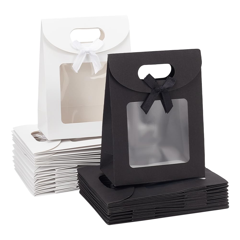 12 Pcs Sacs Cadeaux En Papier Kraft Avec Fenêtre Transparente