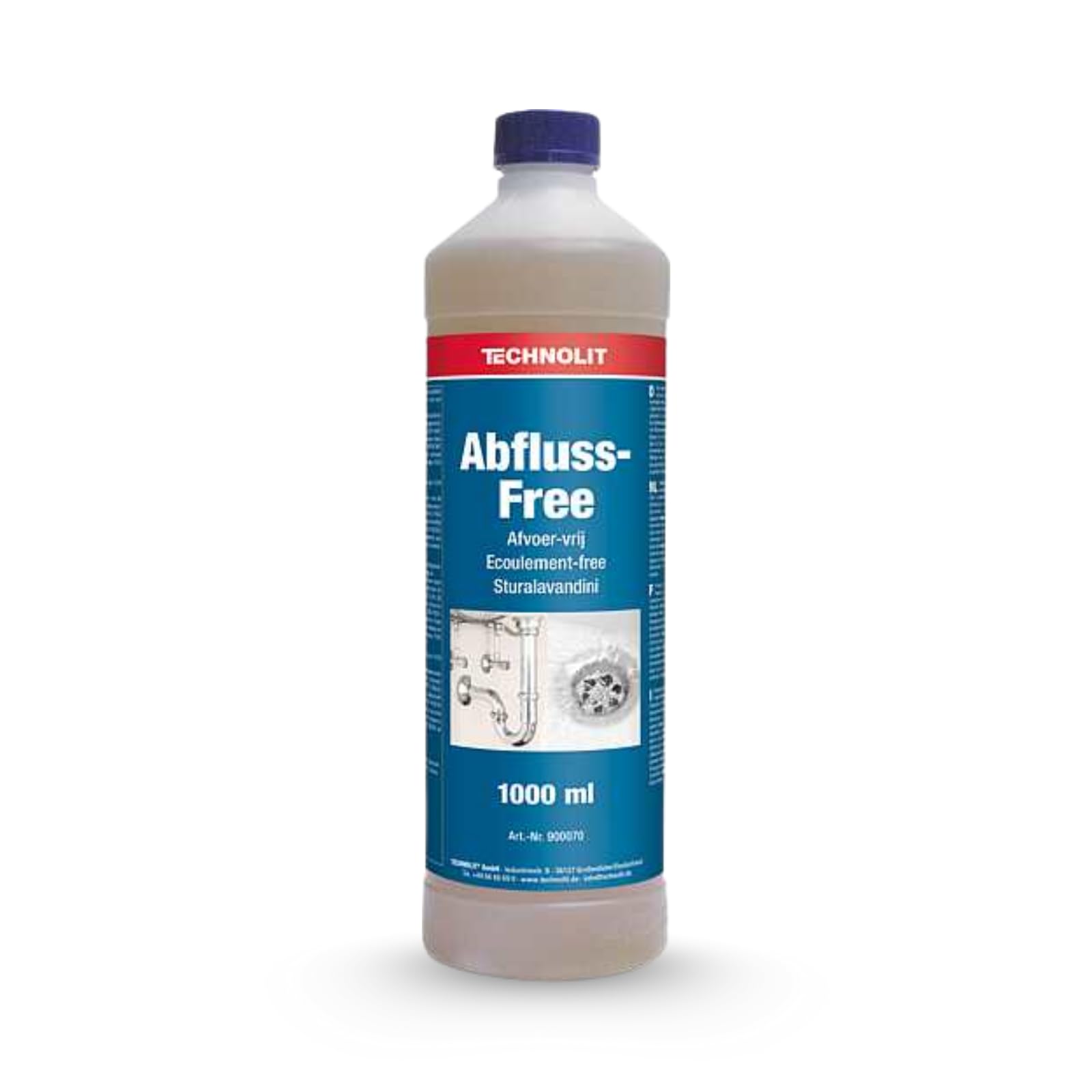 TECHNOLIT Abfluss-Free 1L | Rohrreiniger Konzentrat | Chlorfrei | Gegen Haare, Seife, Papier | Sinkt durch Wasser zur Verstopfung | Sicher für Rohre & Dichtungen | Küche, Bad, WC, Becken