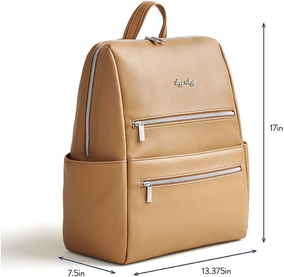 Itzy Ritzy Eras Diaper Bag Backpack – Large Capacity Backpack Diaper Bag Featuring Sleek Design, 15 Pockets, Changing Pad, Stroller Straps, and Luggage Sleeve (Chai)