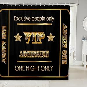 jejeloiu Movie Theater Decor Shower Curtain for Kids Movie Night Bathroom Shower Curtain Set 72×72 VIP Pattern Bath Curtain Decor Golden Black Kids Bathroom Accessories