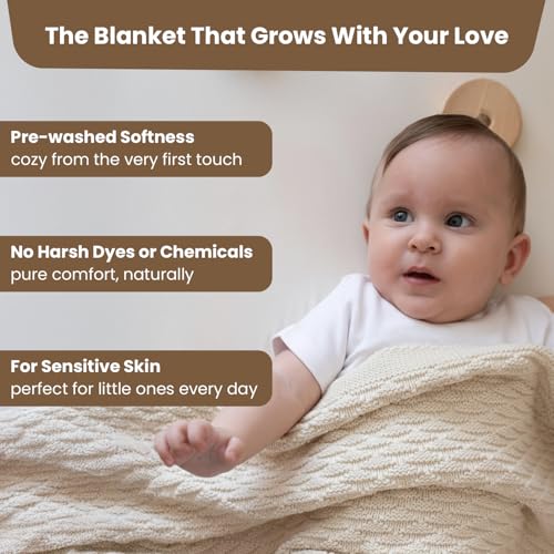 Image of Organic Cotton Baby Blanket 30x40 in, Earth Ivory - GOTS Certified, Soft Knit Swaddle with Gift Box, Breathable Nursery Blanket for Crib & Stroller, Machine Washable