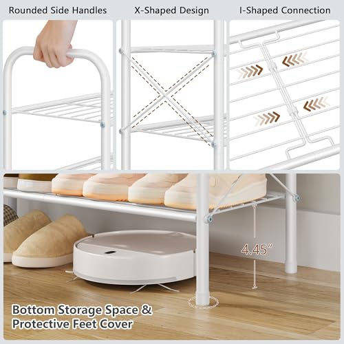Image of Hoctieon 4 Tier Mesh Style Shoe Rack, Entryway Shoe Shelf, Shoe Storage Organizer, Shoe Rack for Closet, Space Save for Bathroom, Garage, Hallway, Bedroom, Living Room, White