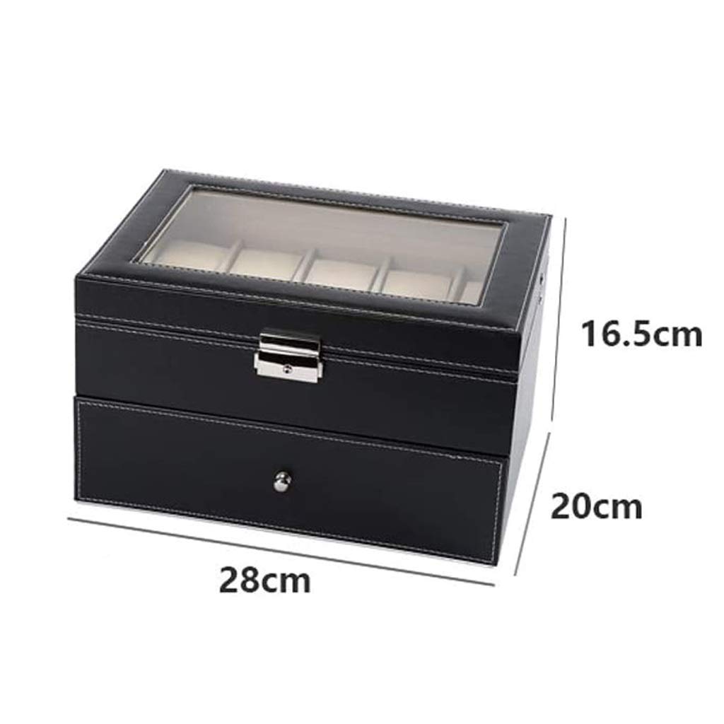 Caja de reloj de piel sintética para hombre con tapa de cristal
