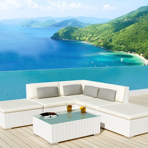 Uduka Outdoor Sectional Patio Furniture White Wicker Sofa Set Porto 6