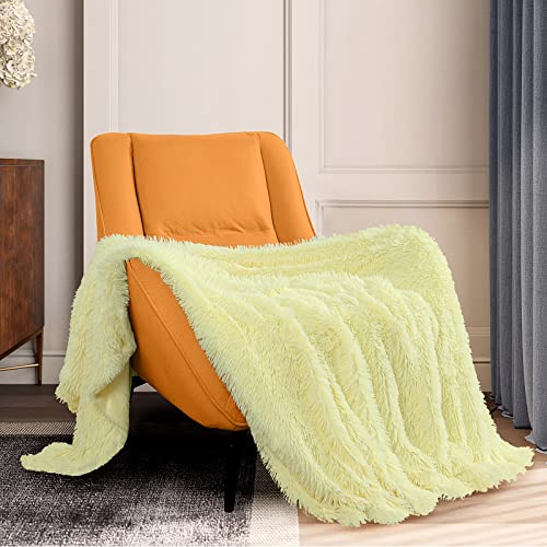 Toonow Soft Fuzzy Faux Fur Throw Blanket,50"X60", Reversible Lightweight Fluffy Cozy Plush Fleece Comfy Furry Microfiber Decorative Shaggy Blanket For Couch Sofa Bed, Light Yellow #TOP1