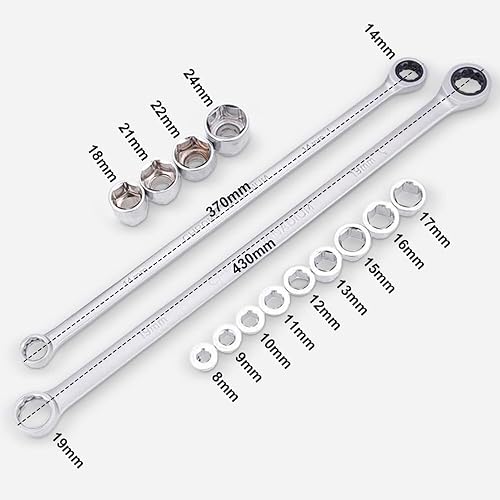 Miniatura 7 de Juego de 15 llaves de trinquete ajustables, llave de cabeza flexible ajustable de 180, juego de llaves de trinquete con cabeza hexagonal, juego de