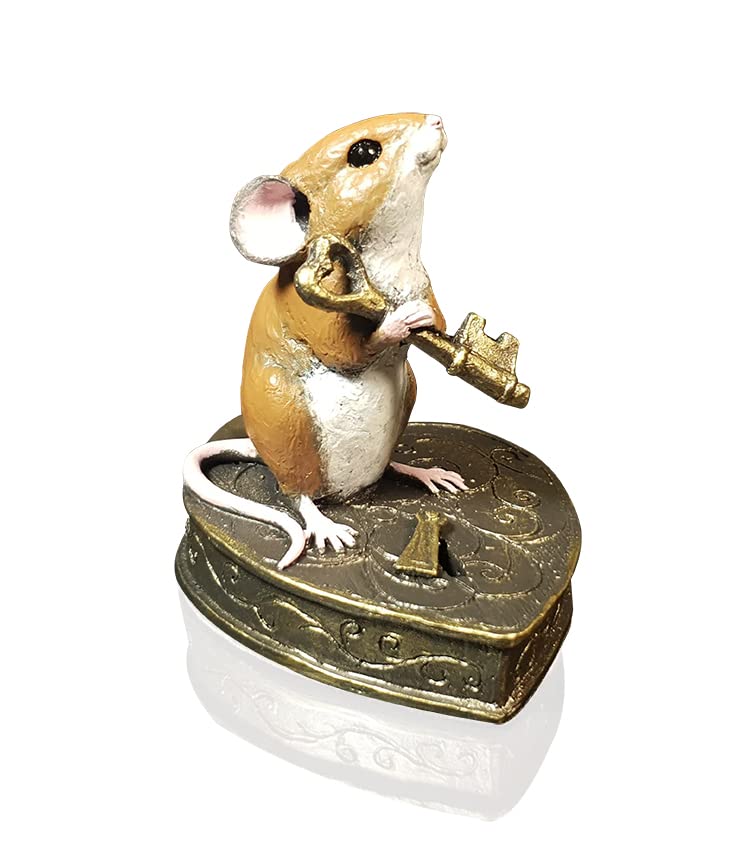 Richard Cooper StudioCold Cast Bronze Mouse on Heart Padlock by Michael Simpson - Hand Painted 260BR