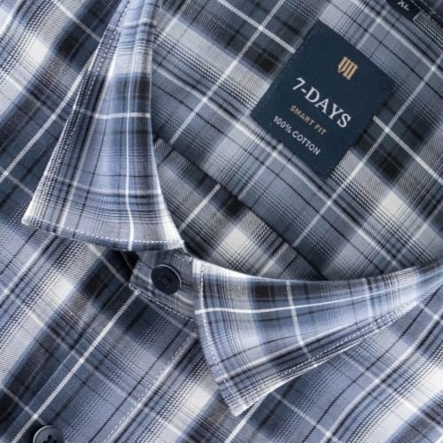 Image of 7-DAYS Men's Premium Check Shirt - 100% Cotton, Tailored Fit (Between Slim & Regular), Full Sleeve, with Pocket - Smart Office & Casual Look