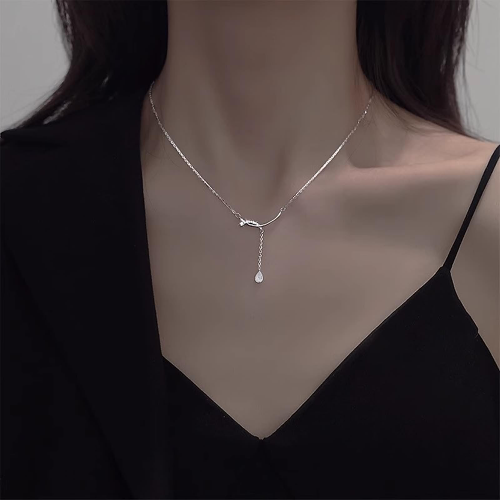 Collares auténticos para mujer, joyas de oro blanco Au 375/585/750, cadena para mujer, colgante de borla, gota con moissanita, talla blanca, 9 K/14 K/18 K, oro blanco para mujer, 40 + 5
