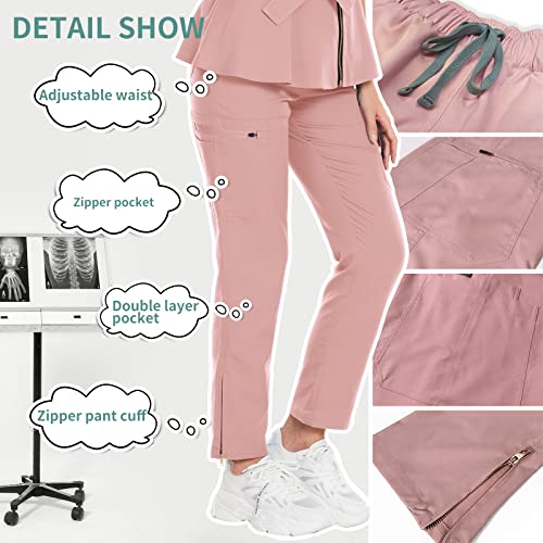 niaahinn Women's Medical Scrub Set Top & Zipper Pants Nursing Dental Workwear