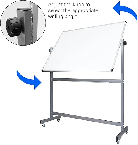 Miniatura 4 de Pizarra blanca móvil, pizarra magnética de borrado en seco de doble cara, estructura de metal estable, 48 x 32 pulgadas, marco de metal de color
