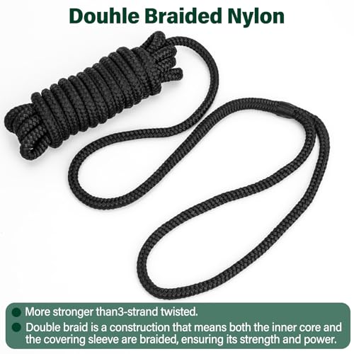 Image of 2 Pack 3 /8 inch x 25' Boat Dock Lines for Boat & Pontoon, Premium Marine- Grade Double Braided Nylon Boat Lines, Pre-Spliced with a 12 inch Eyelet-Black,High Strength,Easy Handling,Boating Gifts for Men.