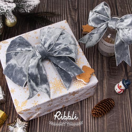 Image of Ribbli Silver Velvet Wired Ribbon 2.5 Inch Metallic Silver Crushed Velvet Christmas Ribbon for Gift Wrapping Christmas Tree Decoration Crafts Wreaths Supplies-Continuous 10 Yards
