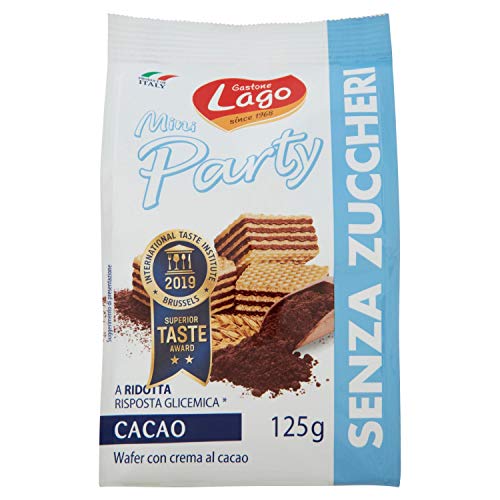 Lago 1968, Mini Party 125g, Wafer senza Zucchero con Crema Cacao 74% con 5 Strati Friabili di Wafer e una Crema Cioccolato Vellutata