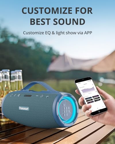 Tronsmart Mirtune S100 Portable Bluetooth Speaker, 50W Punchy Bass & Clear Treble, Retractable Handle, 20H Playtime, IPX7 Waterproof, Customize EQ for Outdoor, Camping,Beach(Blue)