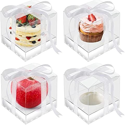 LATERN 20Pcs Transparent Gift Boxes with Ribbon Cover