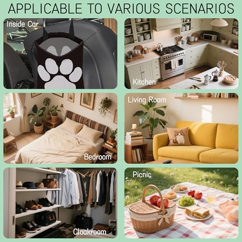 Image of Dog Paw Car Trash Bag,Hanging Drawstring Car Garbage Bag,Waterproof Canvas Car Back Seat Organizer with Adjustable Buckle,for Vehicles,SUVs,Camping,Road Trips