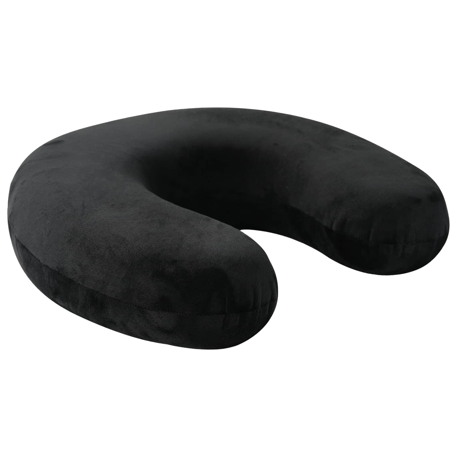 Mangloder Almohada de Viaje para Cuello Negro Almohada Ergonómica para el Cuello con Espuma viscoelástica y Funda de Terciopelo Transpirable Lavable Portátil 27x27x8cm para Coche Tren Avión y Hogar