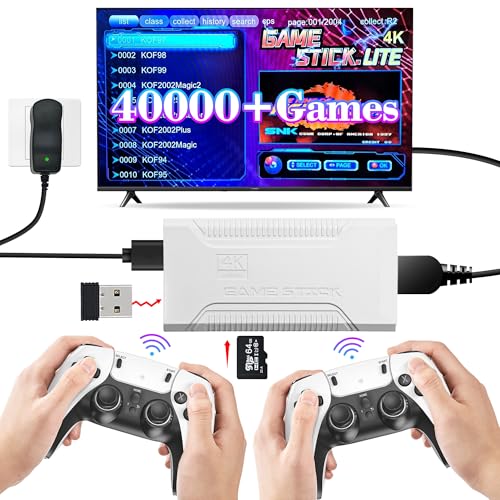 Retro Game Stick with 40,000+ Classic Games, 23 Emulators, Plug & Play 4K HDMI Output,Dual 2.4G Wireless Controllers,64GB TF Card, Multiplayer Arcade Console for TV, Family & Kids Gift, 2026 Editions